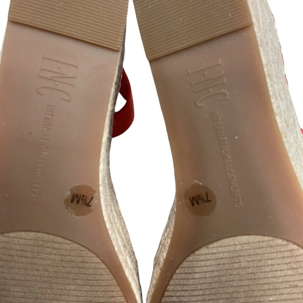 INC International Concepts Coral Red Platform Wedge Espadrille Sandals‎ Size 7.5